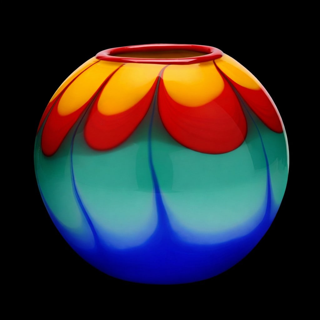 Berit Johansson Swedish Art Glass Vase Pauly Venezia 1999 Signed Multicolor, 9.5" H 10.5" Diameter: Berit Johansson Swedish Art Glass Vase Pauly Venezia 1999 Signed Multicolor 9.5" Height 10.5" Diameter This is a signed studio art glass vessel by Berit Johansson, created for Pauly & Co., Venezia, da