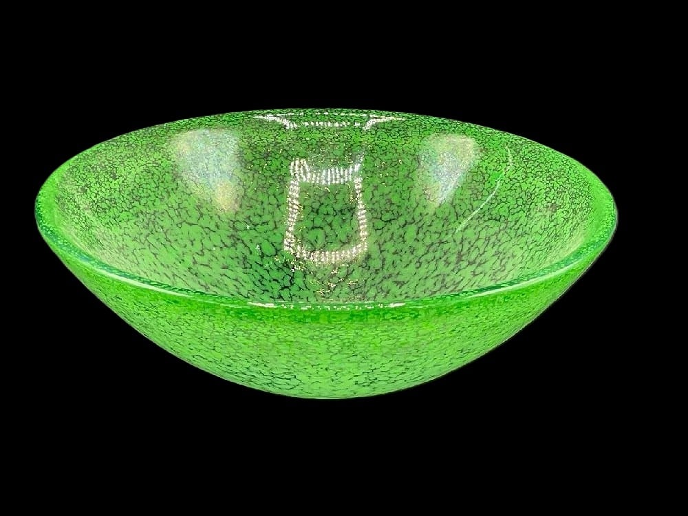 Kosta Boda "Tellus" Art-Glass Emerald-Green Bowl Designed by Anna Ehrner, 12" Diameter x 4" H (1 of 4)