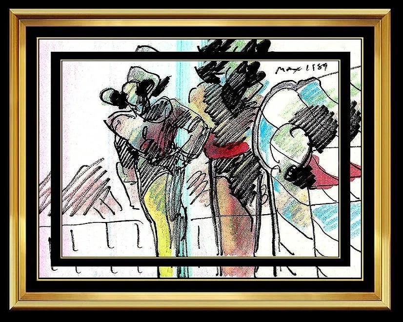 Peter Max "Pop Art Profiles" 1989 Original Mixed Media (Ink, Pastel, Watercolor) COA 26.4"x30.4": "Pop Art Profiles" is a rare original work by Peter Max, executed in a lively combination of ink, pastel, and watercolor. The piece carries Max's unmistakable Pop vocabulary: bold chromatic contrasts,