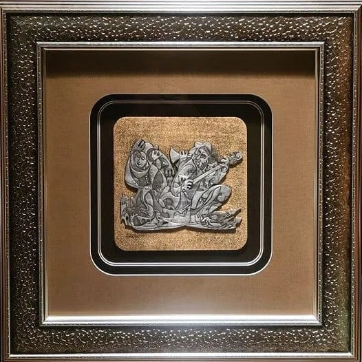 Anatole Krasnyansky "Song of Scaramouches" Hand-Hammered Pewter on Bronze Relief 24"x24" (1 of 7)