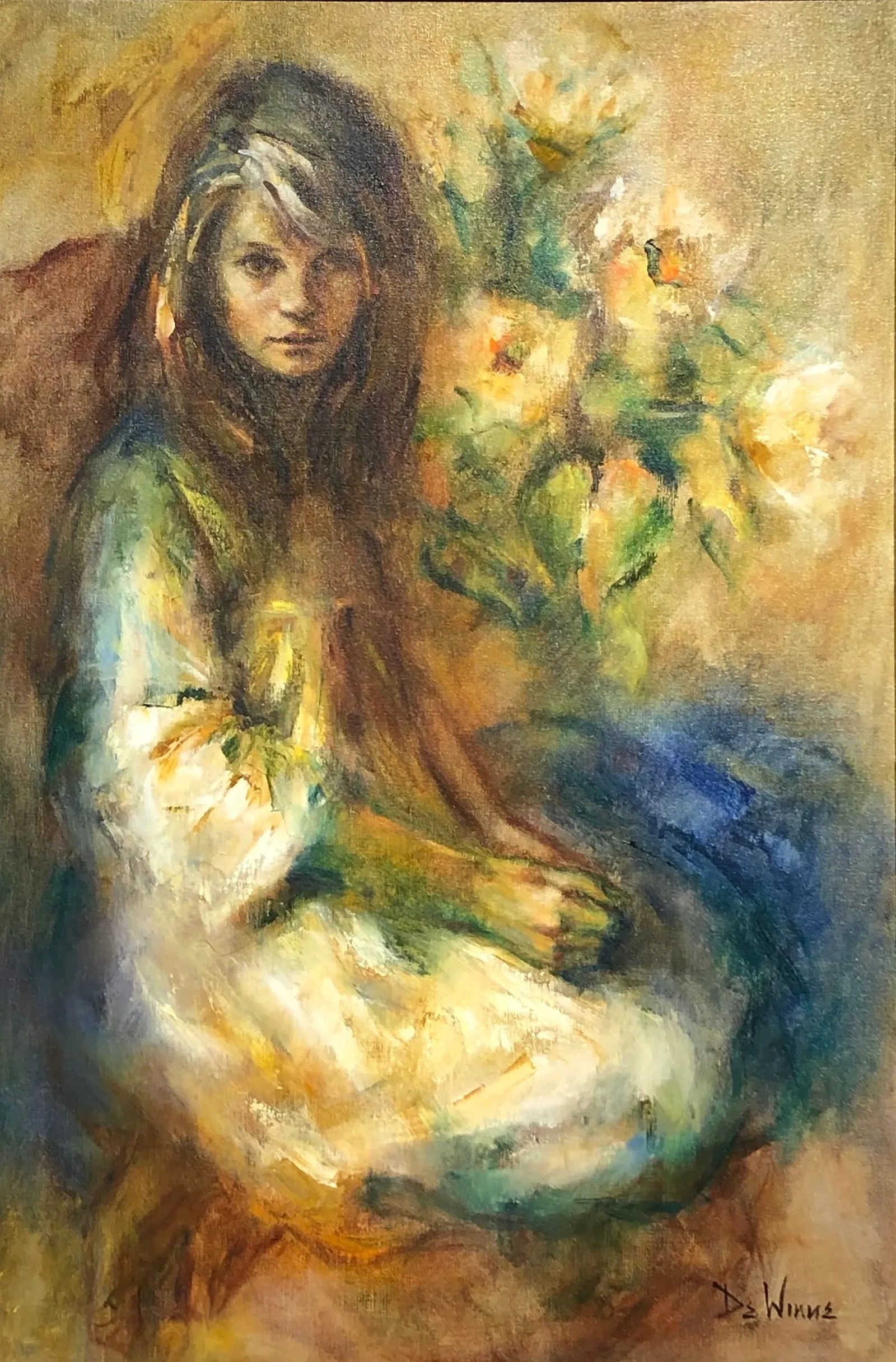 Lisette De Winne Figurative Portrait Signed Original Oil on Canvas 47"x35" (1 of 7)