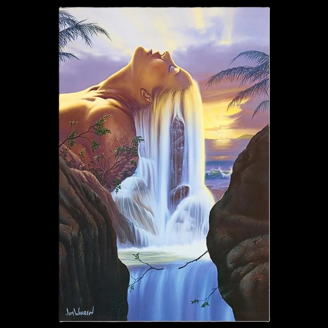 Jim Warren "Island Dreams" Artist Embellished LE Artist's Proof (AP) Giclée 30" x 20": Island Dreams is an artist embellished A.P. (Artist Proof) limited edition giclée on canvas by celebrated American fantasy/surrealist artist Jim Warren. This piece is hand signed and includes a Lette