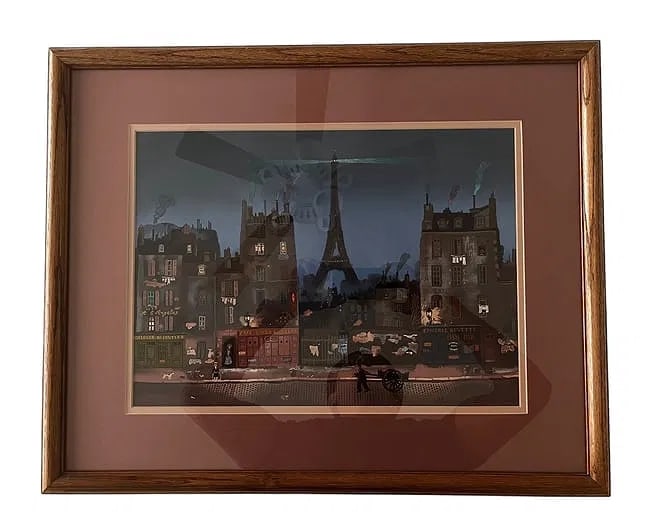 Michel Delacroix Paris Street Scene with Eiffel Tower Serigraph Framed 20" x 24" (1 of 2)