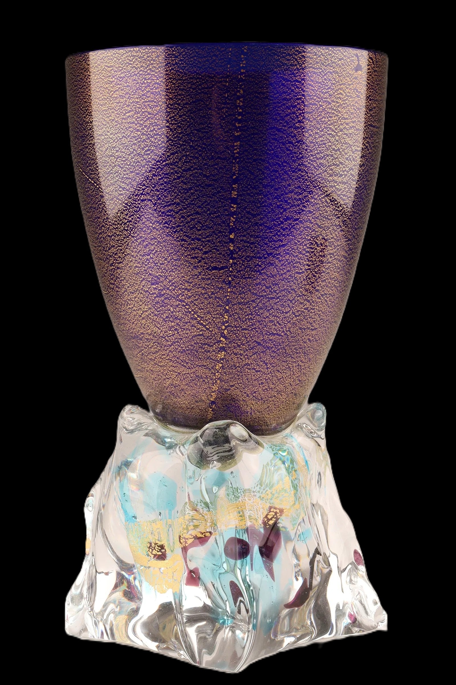 Mid-Century Murano Cobalt & Gold Fleck Goblet Vase - By Giovanni Cenedese (1 of 6)