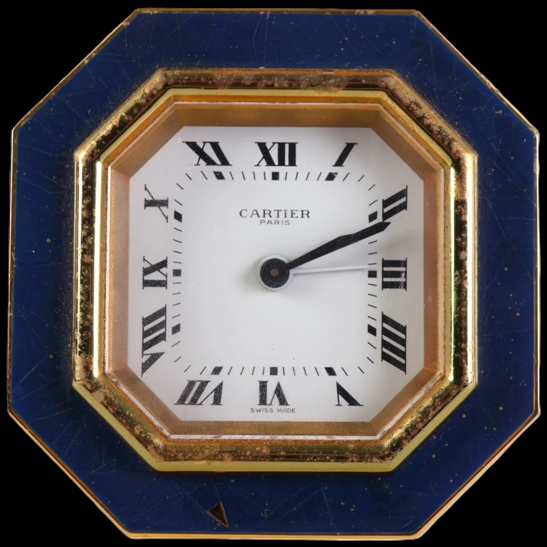 Cartier "Le Must" Vintage Octagonal Cobalt Blue Enamel Bezel & Gold-Tone Case Desk Clock +Box/Papers (1 of 8)