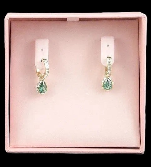 Swarovski Small Hoop Earrings with Green Crystal Drop w/ Box (1 of 2)
