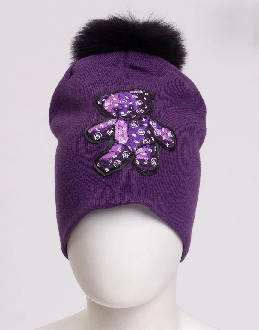 Philipp Plein Beanie Fox Fur Pom Purple (NWT) (1 of 8)