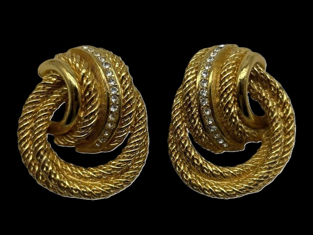 Vtg Dior Rope Clip-On Earrings Rhinestones (1 of 3)