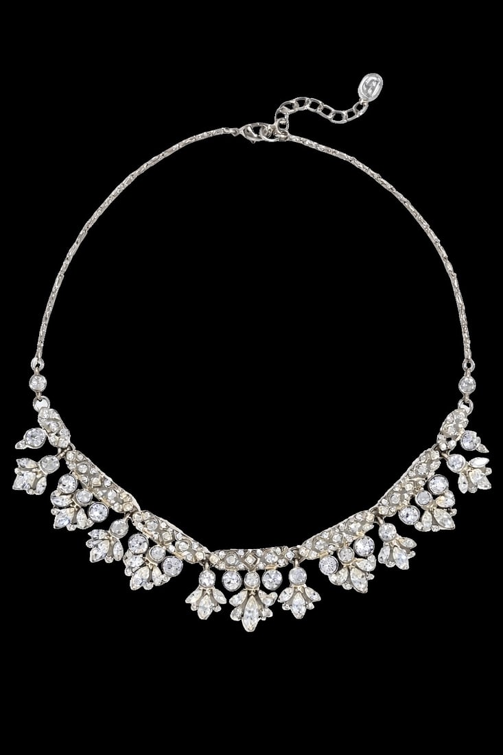 Ben-Amun Rhinestone Chain Necklace: A glamorous Ben-Amun rhinestone chain necklace with lobster clasp closure and adjustable fit. This piece delivers high sparkle and a statement look, ideal for evening styling or layered