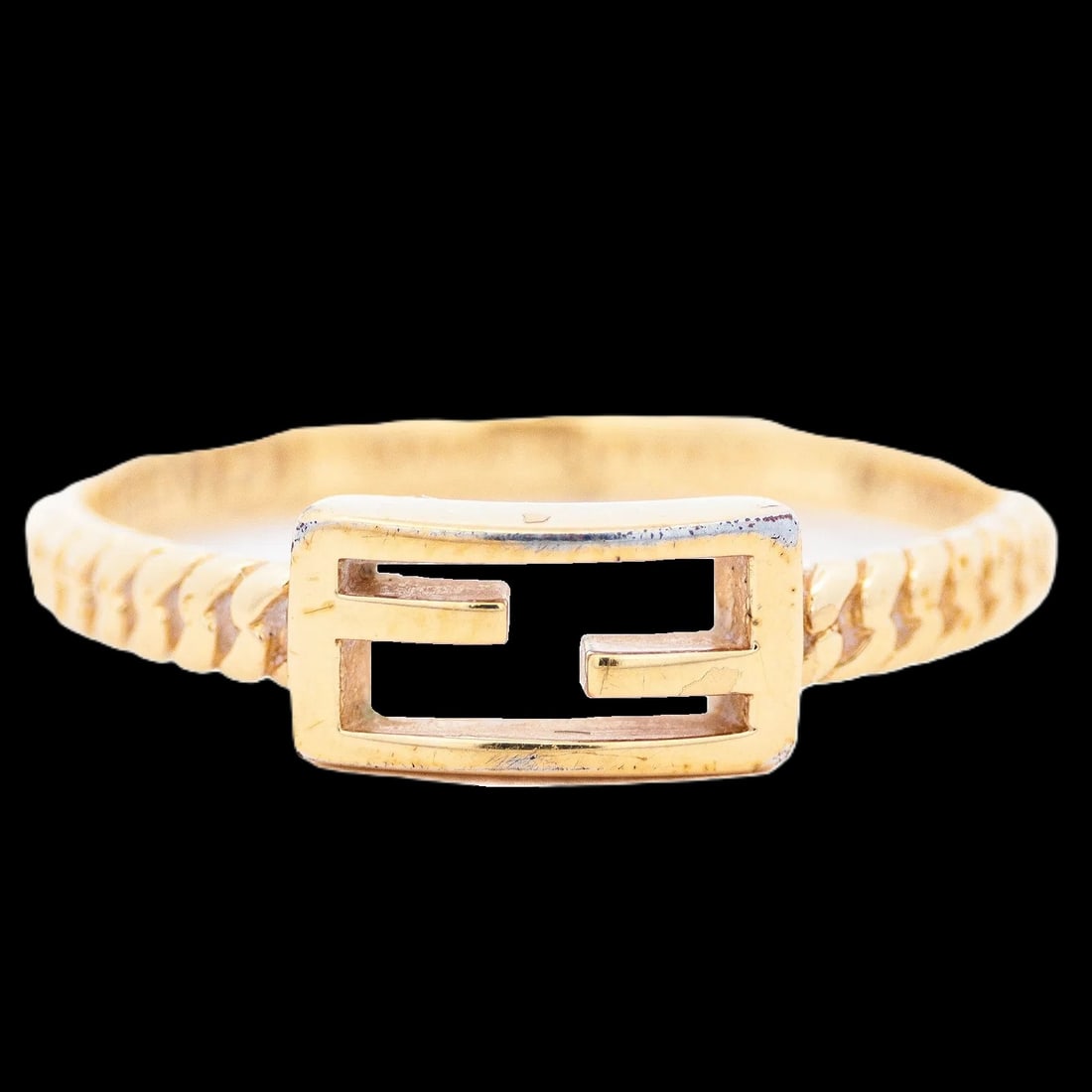 Fendi "Mamma" FF Logo Braided Band Ring – Gold Tone – Size US 7 (1 of 6)