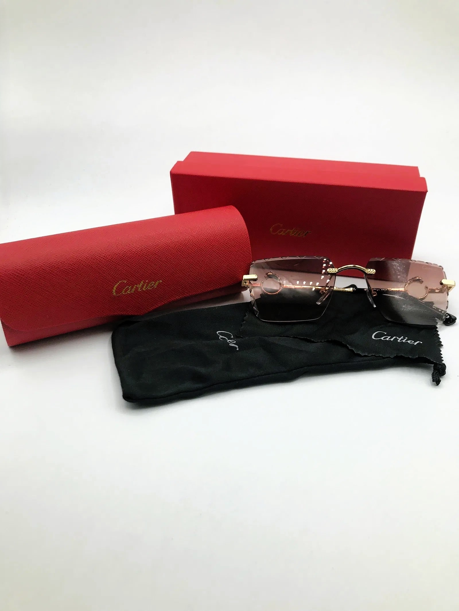 Cartier Rimless Rectangular Sunglasses w/ Red Case & Accessories (1 of 2)