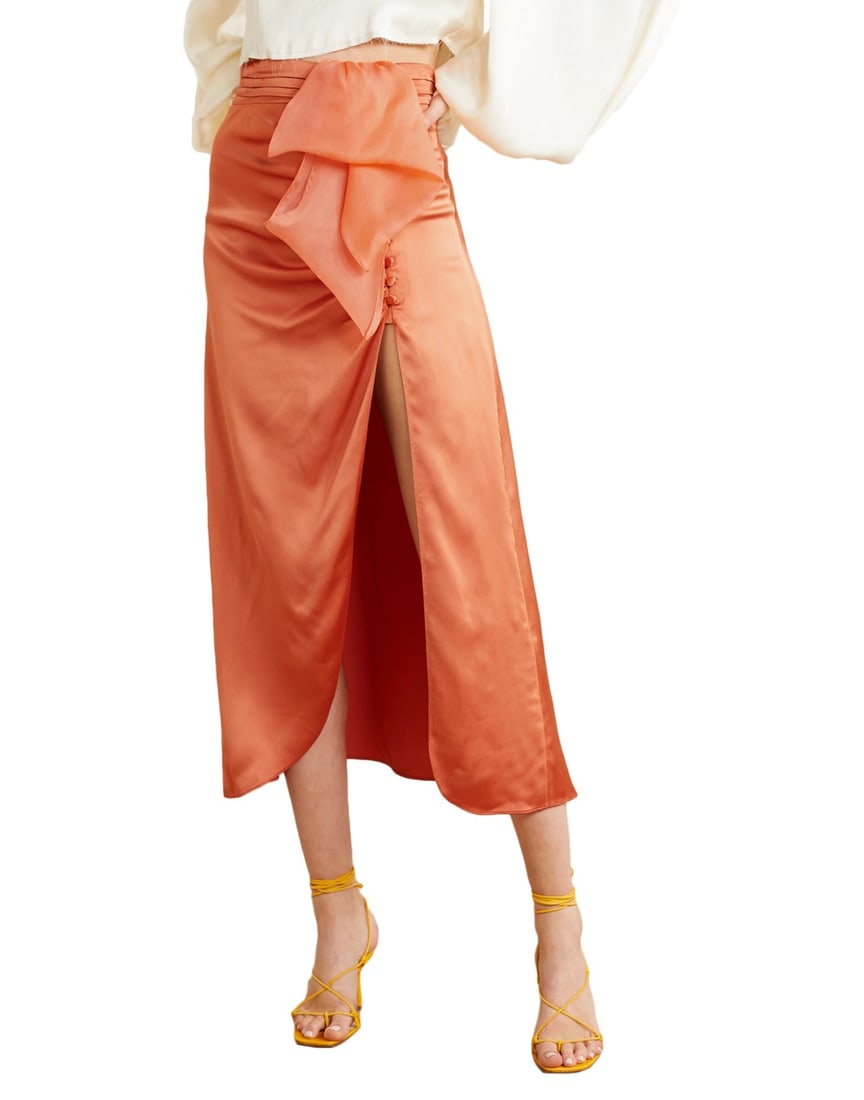 IMPORTED MSRP €392 VANESSA COCCHIARO Satin Midi Skirt US 6 / S Orange Draped (1 of 4)