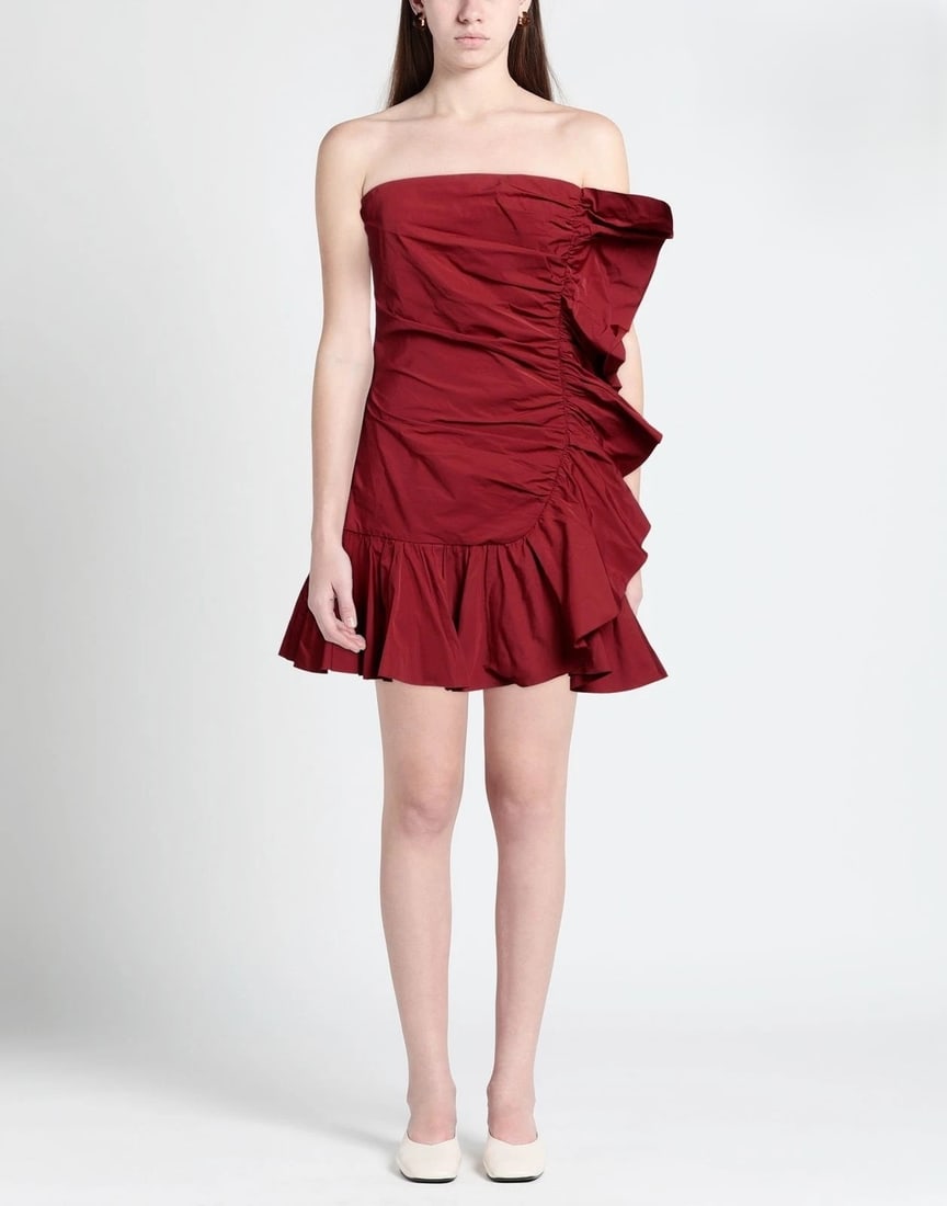 IMPORTED MSRP €790 RED Valentino Mini Bandeau Dress US10 IT46 Ruffles Taffeta XL NWT: A striking RED Valentino mini bandeau dress crafted in structured taffeta with sculptural ruffle detailing. This statement cocktail silhouette features a strapless neckline and artful gathered constru
