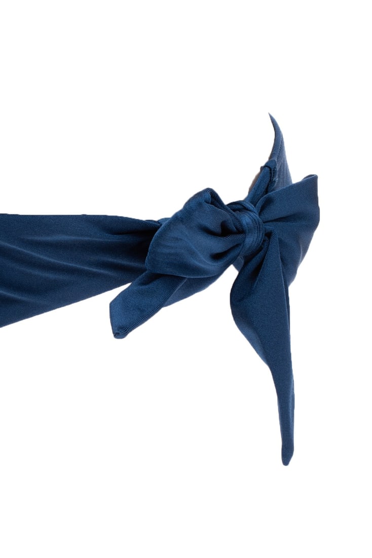 IMPORTED MSRP €175 ZIMMERMANN Brazilian Swim Bottom Size M Satin Blue: ZIMMERMANN Brazilian-style swim bottom in dark blue featuring tie-side construction and satin-effect finish. Designer swimwear piece originally offered as part of a coordinated bikini set, designed wi