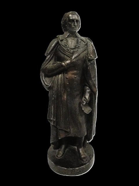 Antique/Vintage Hollow-Cast Metal Sculpture of Friedrich Schiller, 18" H: Antique/vintage hollow-cast metal sculpture of Friedrich Schiller, the renowned German poet and playwright. At 18" tall and described as heavy, this is a substantial decorative figure with strong clas