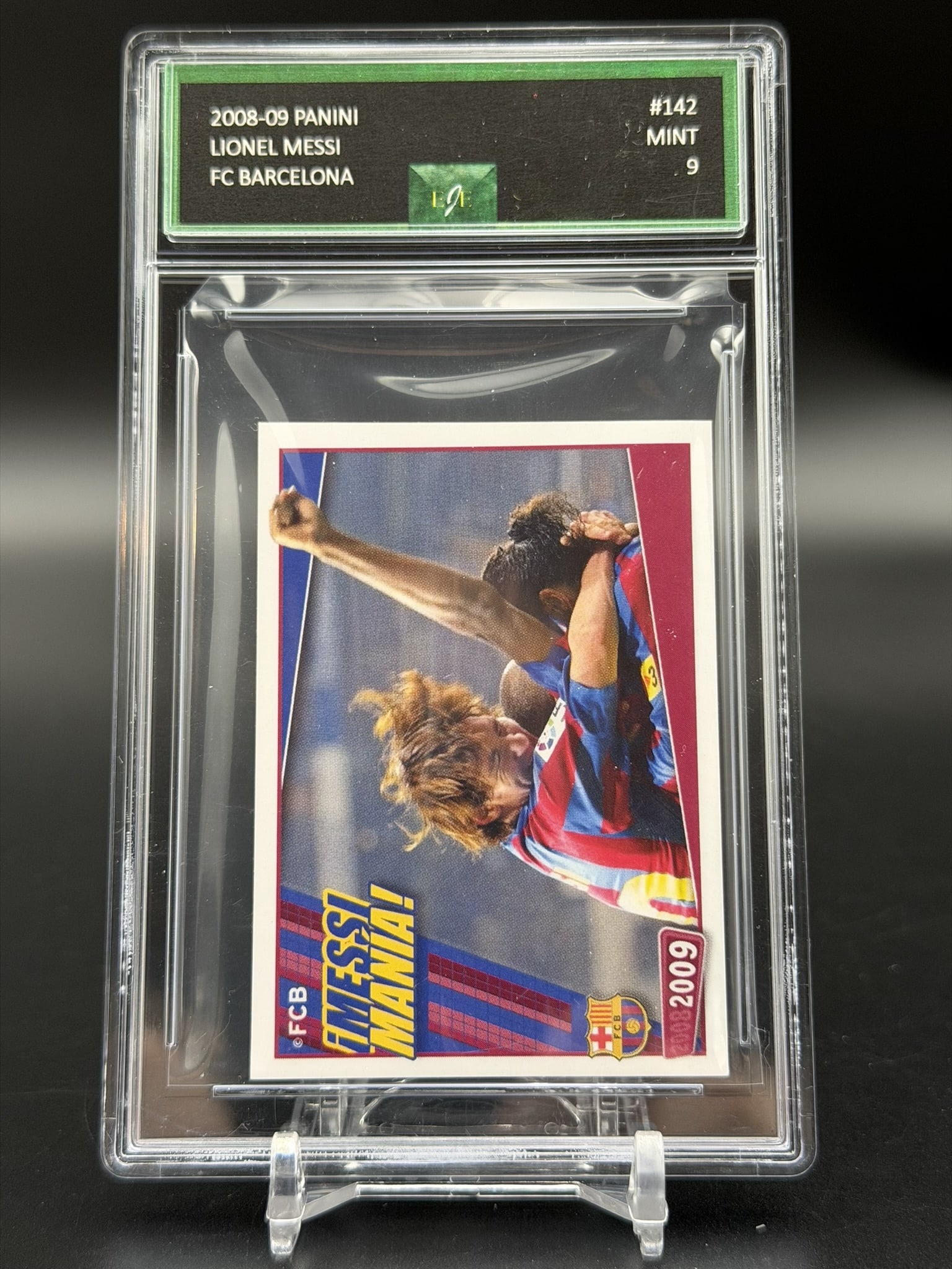1 of 1 Grading Mint 9 2008–09 Panini FC Barcelona Lionel Messi Sticker #142: Professionally graded Mint 9 by 1 of 1 Grading, this original 2008–09 Panini FC Barcelona official sticker features Lionel Messi during one of the most celebrated eras of his legendary Barcelona