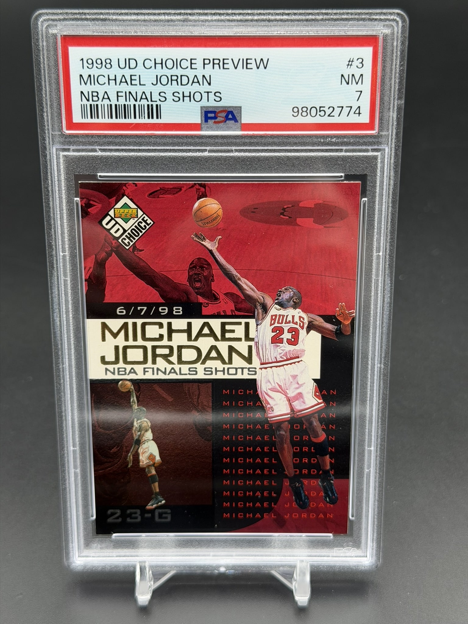 1998 UD Choice Preview Michael Jordan NBA Finals Shots #3 PSA 7 NM Chicago Bulls Basketball Card (1 of 4)