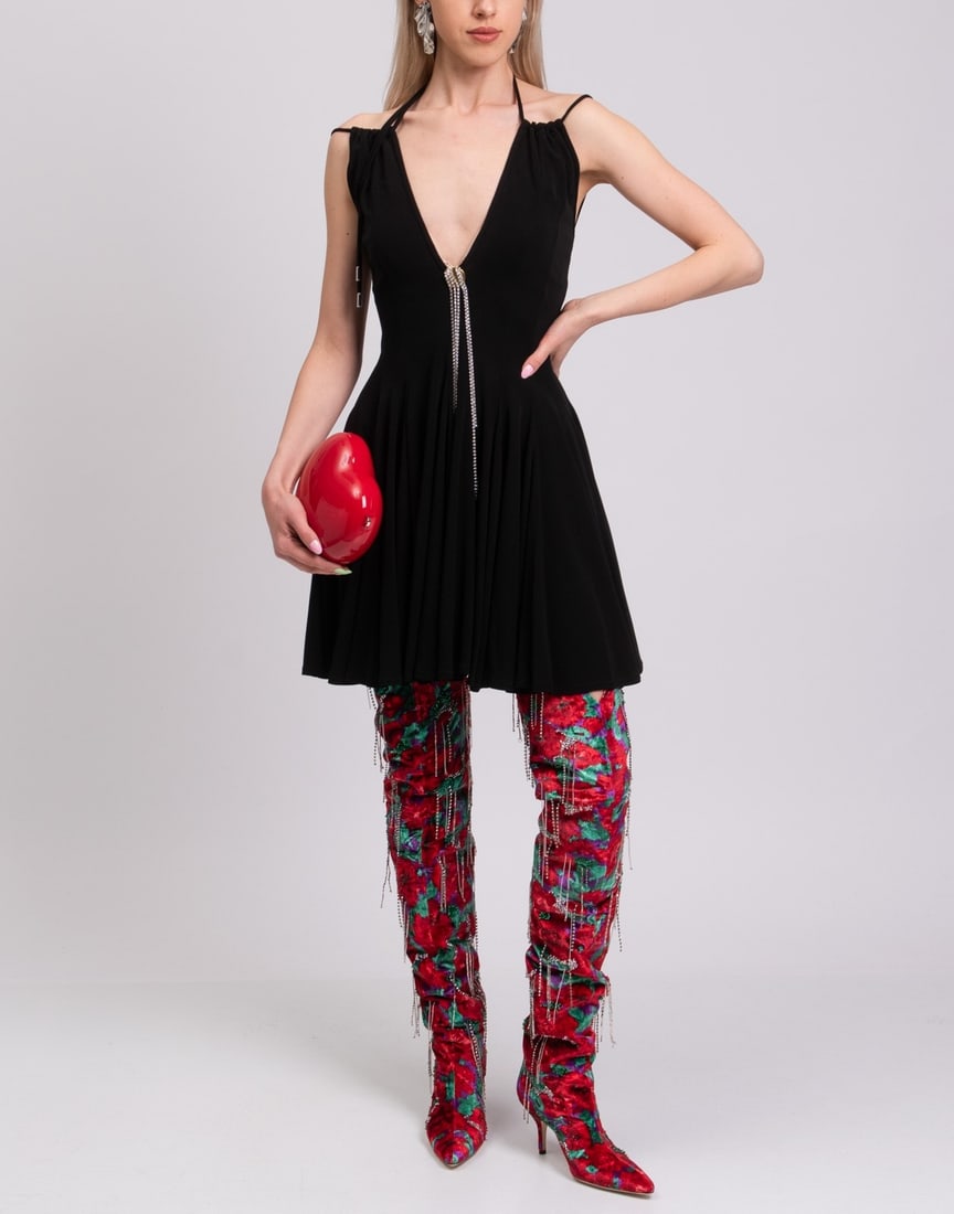 IMPORTED MSRP €783 DSQUARED2 Skater Dress Size M Black Strappy Keyhole Made in Italy NWT (1 of 6)