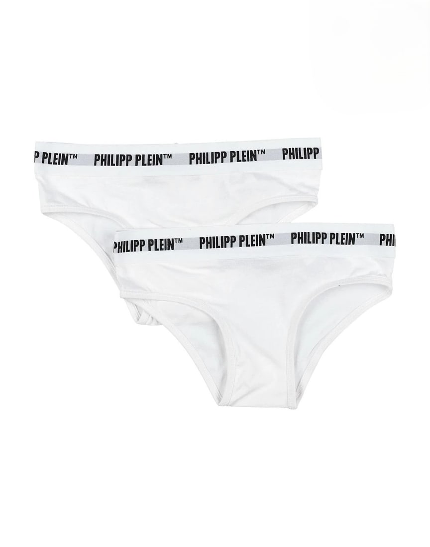 IMPORTED MSRP €145 Philipp Plein 2-Pack Briefs S (NWT): New with tags Philipp Plein women’s 2-pack briefs in white jersey with a branded stretch waistband. A sleek, designer essential set, comfortable, supportive, and finished with signature logo det