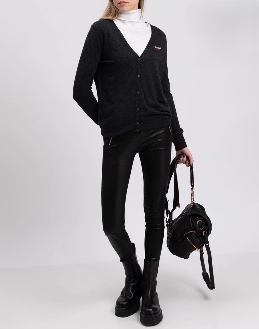IMPORTED MSRP €855 Roberto Cavalli Sport Angora Cardigan M NWT: New with tags Roberto Cavalli Sport grey mélange cardigan with embroidered logo and button front. Thin knit angora blend. Includes authenticity hologram per notes. Highlights: Women’s siz
