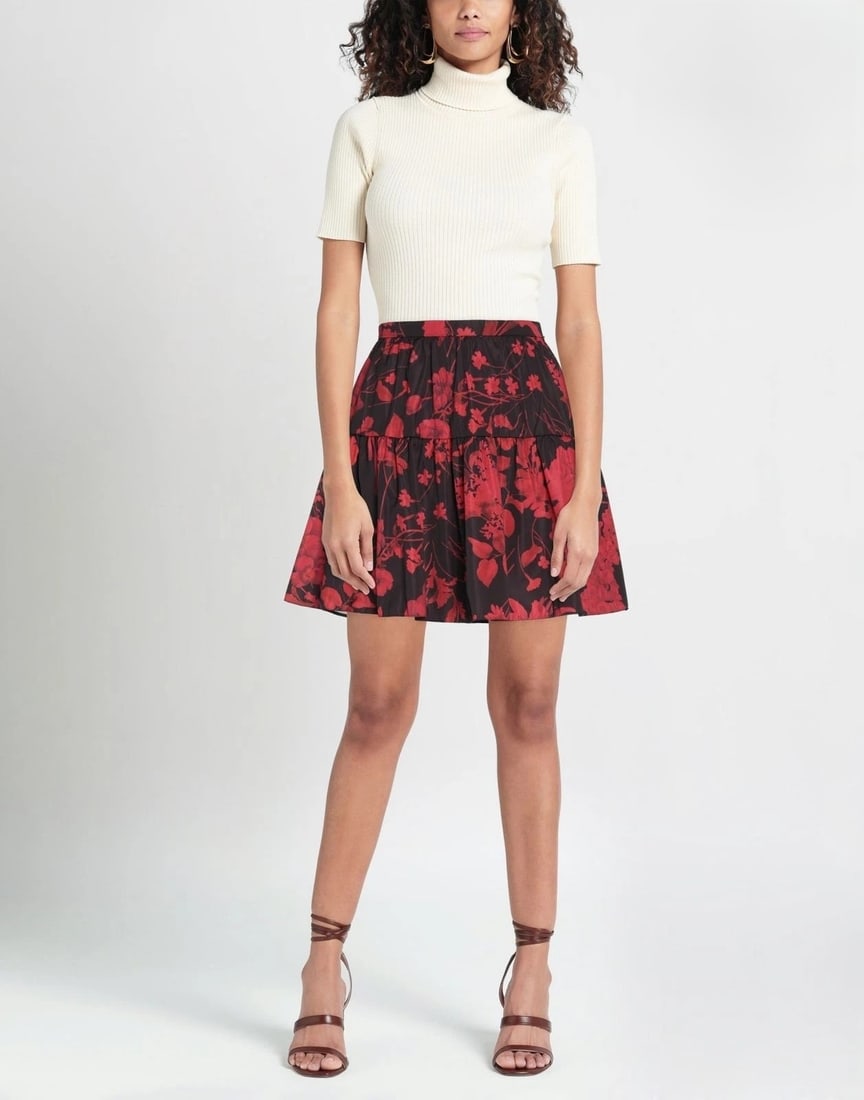 IMPORTED MSRP €1,890 Valentino Garavani Black Red Floral Taffeta Mini Skirt US6 M Italy NWT (1 of 6)