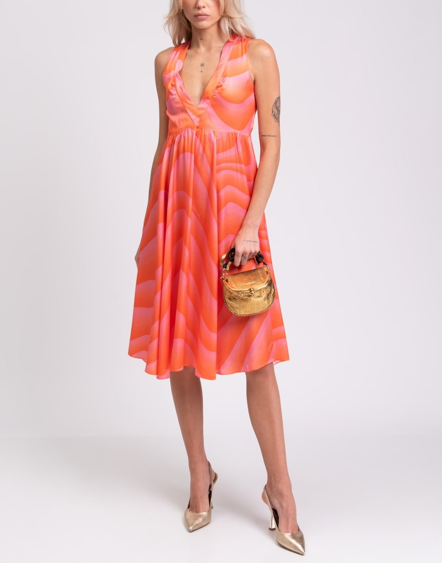 IMPORTED MSRP €365 JUST CAVALLI Satin Midi Fit & Flare Dress IT40 US4 UK8 S Open Back Wave NWT (1 of 8)