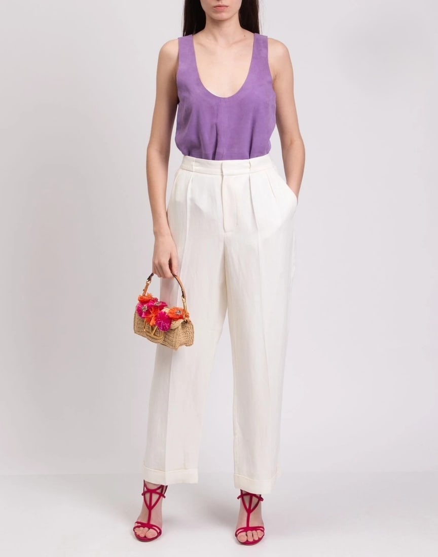 IMPORTED MSRP €1450 RALPH LAUREN PURPLE LABEL Trousers US10 / XL Linen Blend NWT (1 of 7)