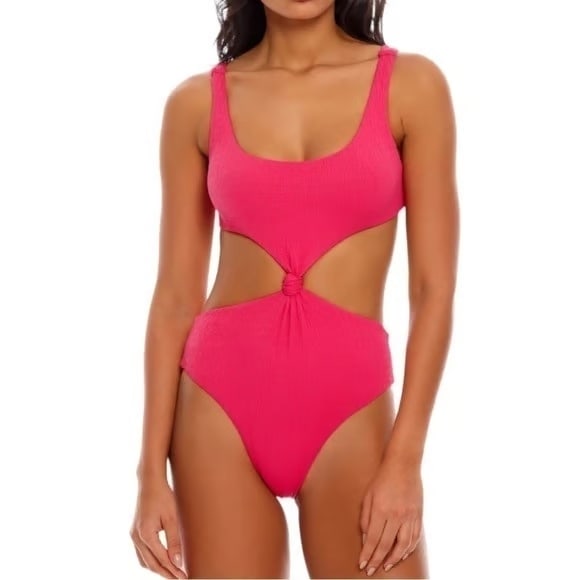IMPORTED MSRP €275 Agua Bendita Kasie One-Piece Swimwear XL NWT: Agua Bendita "Kasie" one-piece swimsuit in vibrant pink featuring sleek contemporary silhouette and luxury Colombian resortwear styling. Designer swimwear crafted from nylon, polyester, and spandex bl