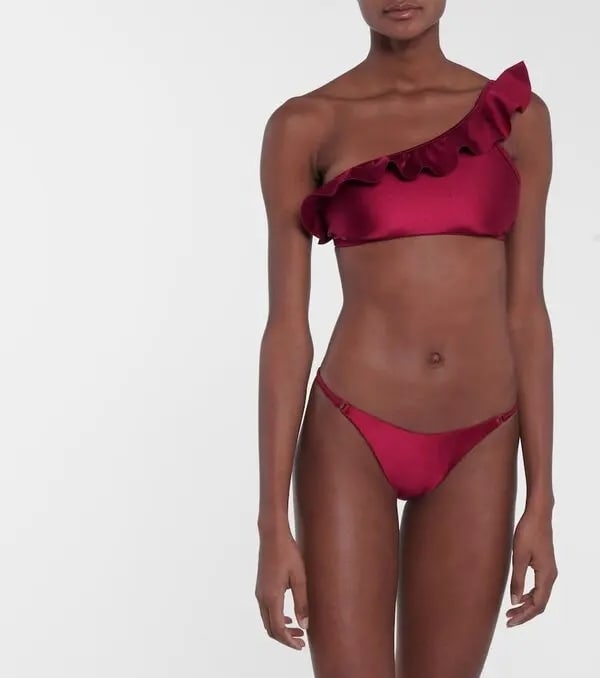 IMPORTED MSRP €265 Zimmermann Poppy One Shoulder Frill Bikini Ruby Red US 6 NWT (1 of 5)