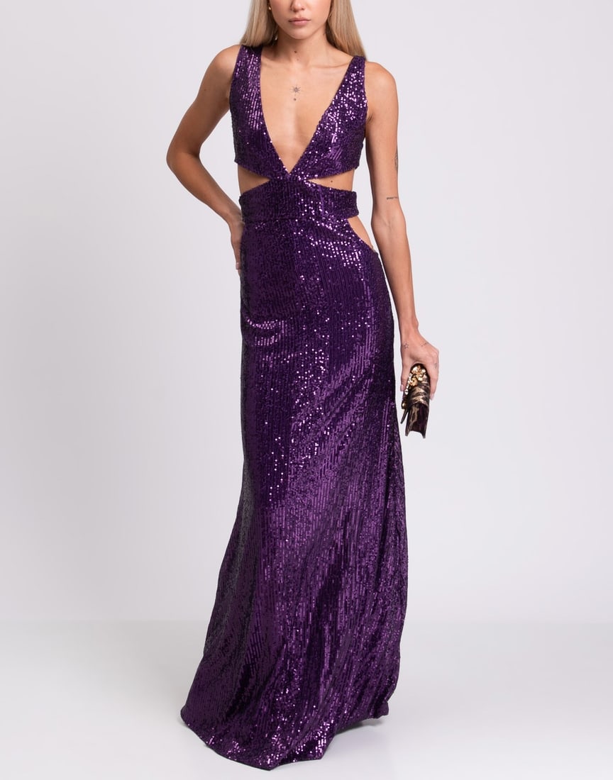 IMPORTED MSRP €550 RETROFETE Tulle Gown Size M Purple Sequins Cut Out Sleeveless NWT (1 of 9)