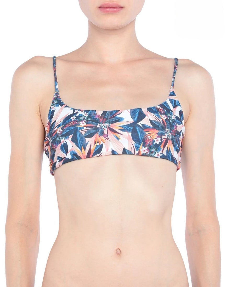 IMPORTED MSRP €138 BLACK CORAL Bikini Top S Floral Double Layer Italy: BLACK CORAL bikini top in blue multicolor floral pattern featuring double-layer construction and stretch swim fabrication. Italian-made swimwear top designed with lightweight resort styling and soft f