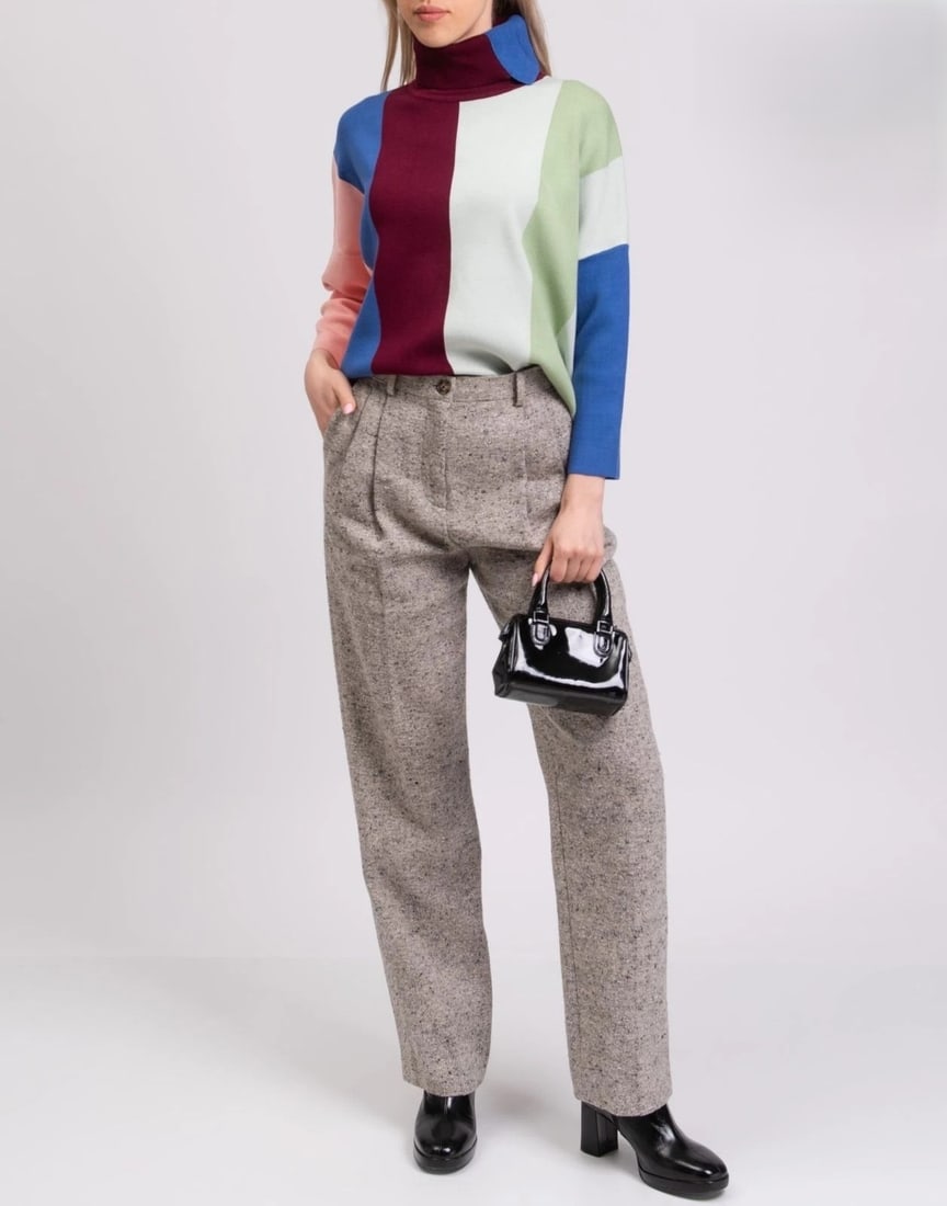 IMPORTED MSRP €340 Tory Burch High-Waist Tweed Trousers – Grey – US 6 – NWT (1 of 6)