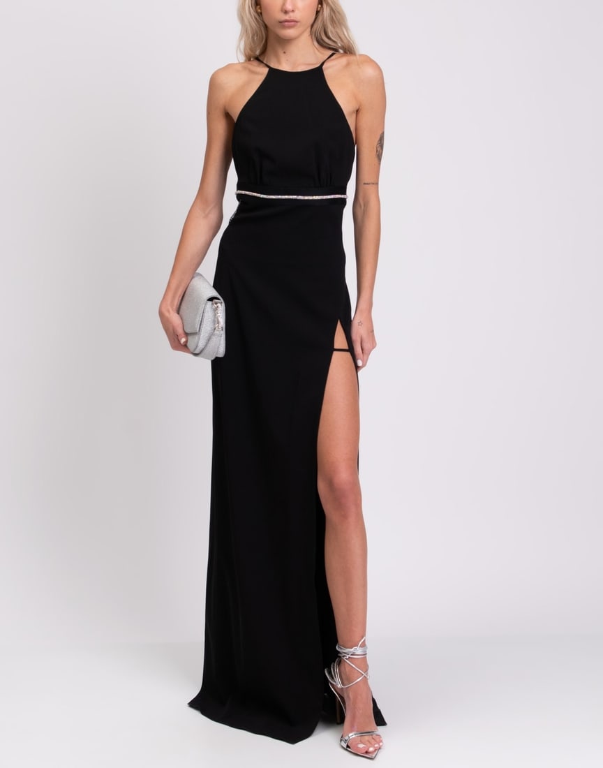 IMPORTED MSRP €710 JUST CAVALLI Evening Dress IT44 US8 UK12 L Black Rhinestones High Slit NWT (1 of 9)