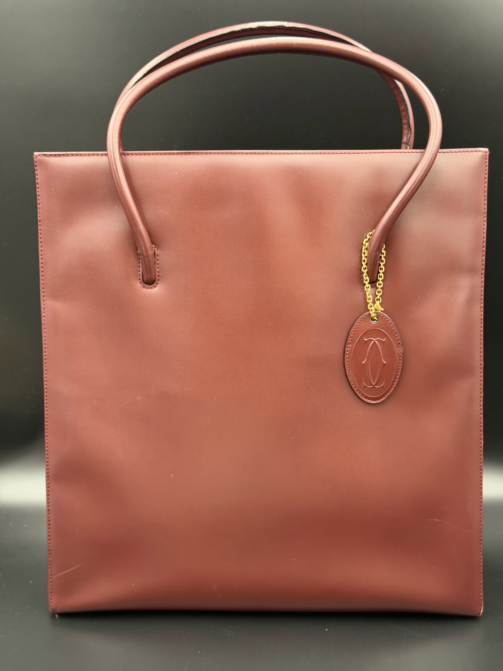 MSRP $1,995 VINTAGE MUST DE CARTIER Bordeaux Leather Tote Bag w/ Authenticity Card & Dust Bag (U (1 of 17)