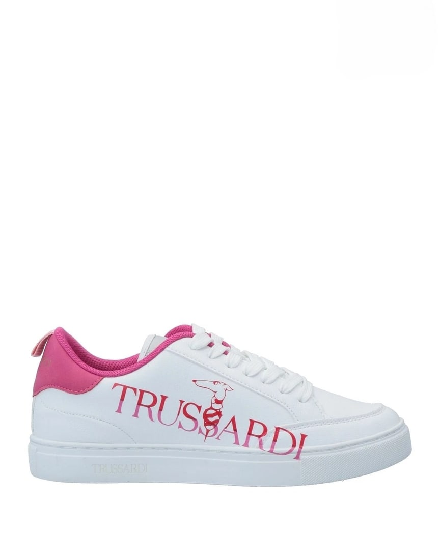 IMPORTED MSRP €245 TRUSSARDI Sneakers US5 EU35 White Two Tone Logo Lace Up New in Box (1 of 5)