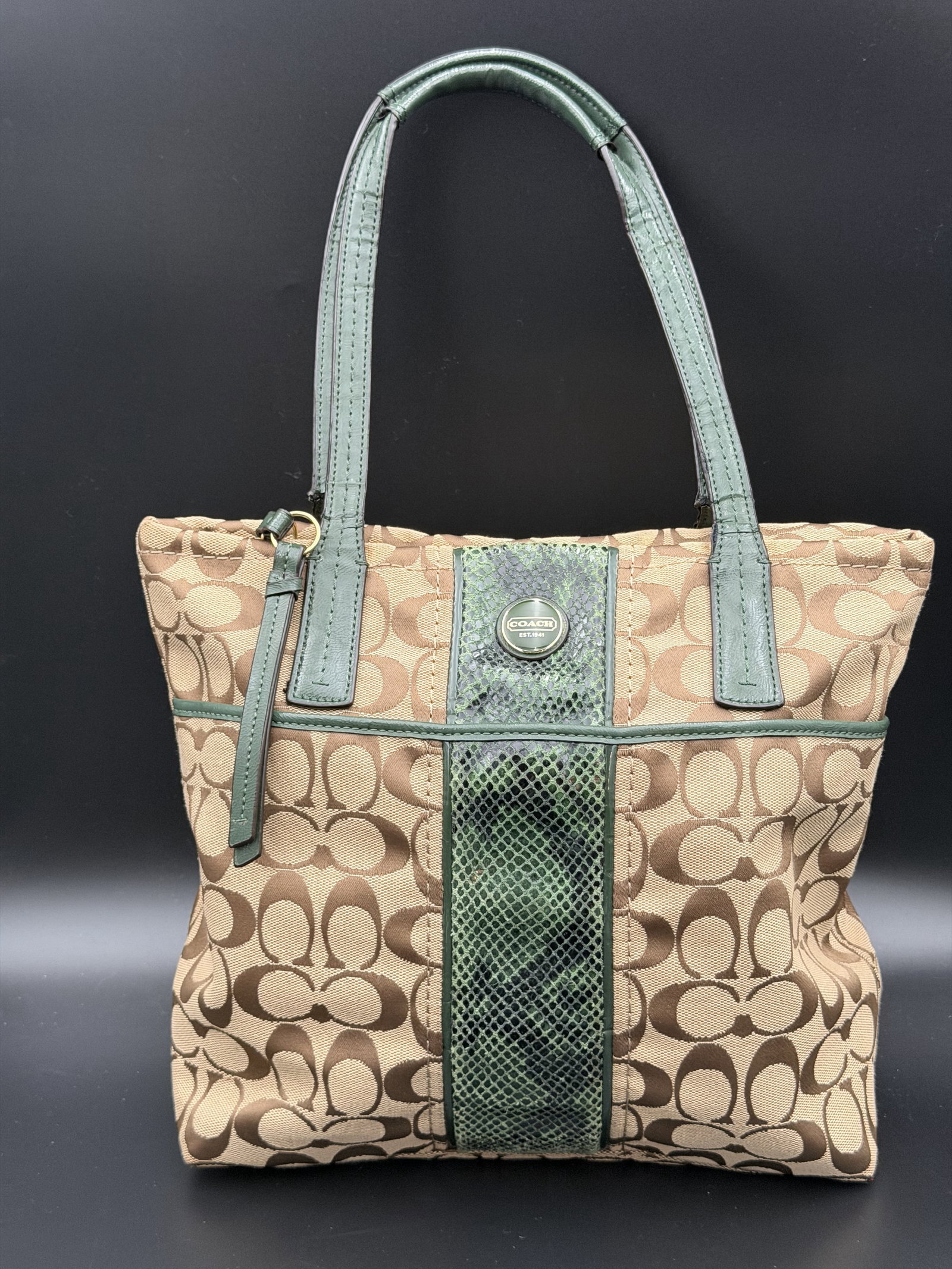 MSRP $498 COACH Signature Canvas Tote Khaki Green Style F25706 (1 of 17)