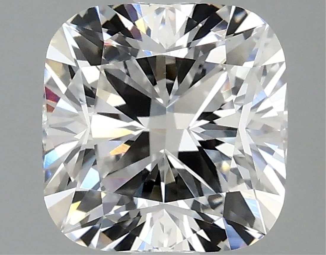 $8,500 ERV 2.09ct F VS1 IGI Type IIA Cushion Lab Diamond: 2.09ct F VS1 IGI Certified CVD Lab-Grown Cushion Diamond Type IIa Offered is a loose IGI-certified lab-grown cushion-cut diamond weighing 2.09 carats. This square cushion brilliant features an F color