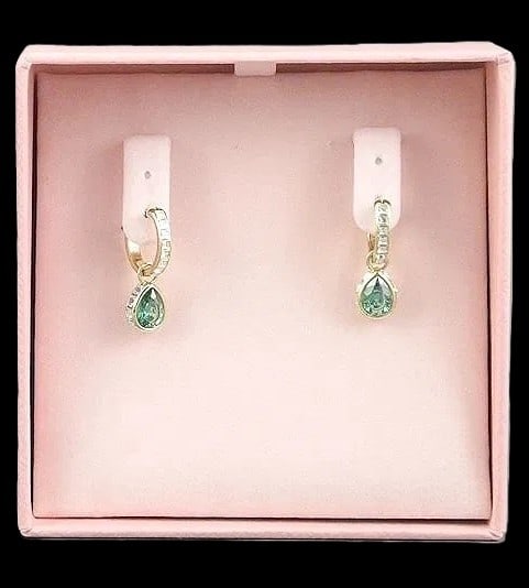MSRP $225 Swarovski Small Hoop Earrings with Green Crystal Drop w/ Box (1 of 2)