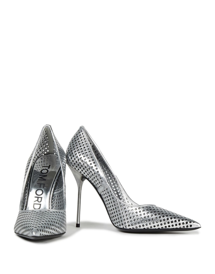 IMPORTED MSRP €905 TOM FORD Perforated Leather Court Shoes US10 EU40 Silver Made in Italy NIB (1 of 8)