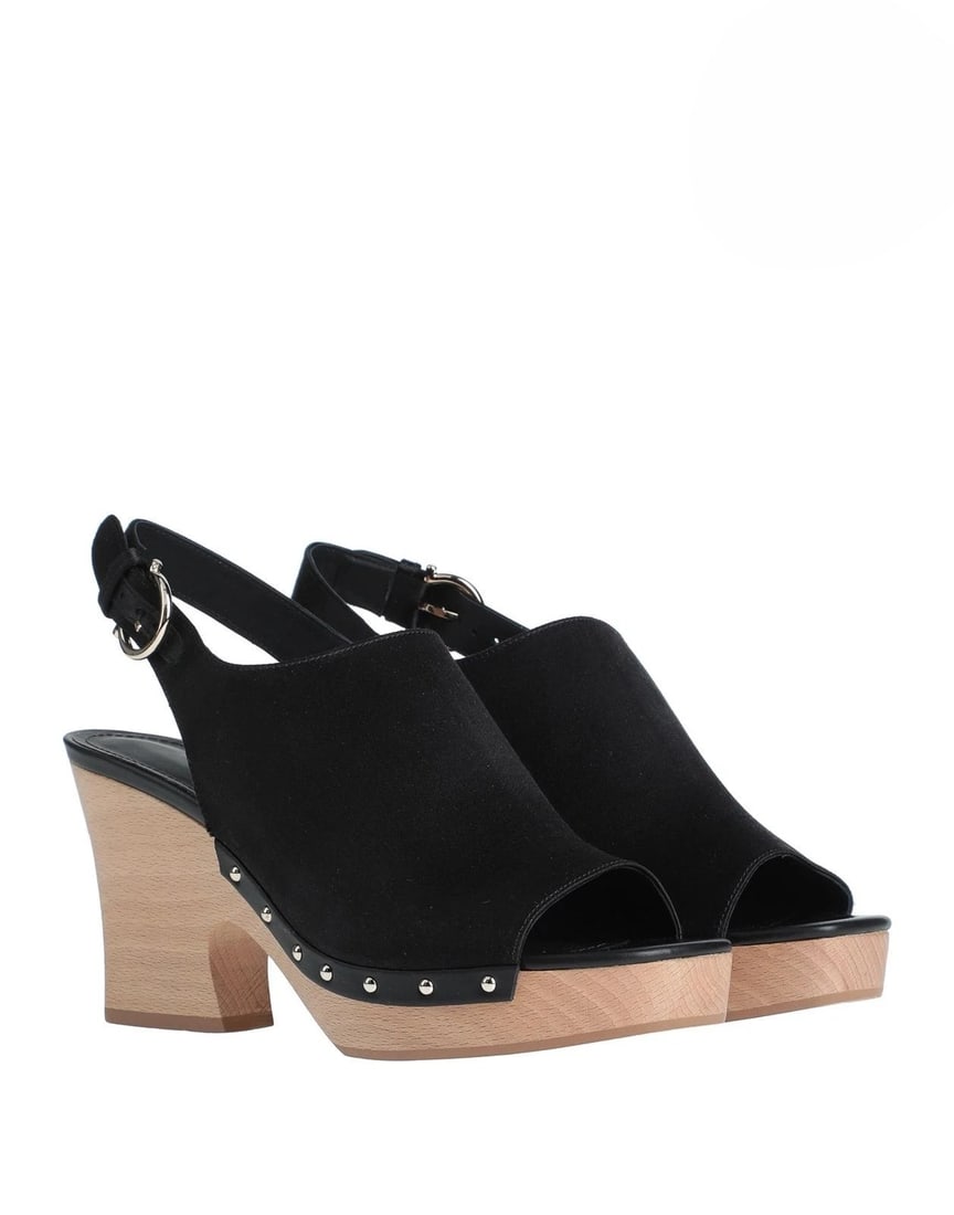 IMPORTED MSRP €695 SALVATORE FERRAGAMO Susanne Clog Shoes US8.5 UK5.5 EU39 Studded Gancini NIB: SALVATORE FERRAGAMO Susanne clog shoes crafted in Italy featuring a black upper accented with signature Gancini hardware and decorative stud detailing. Designed with a square toe silhouette, adjustabl