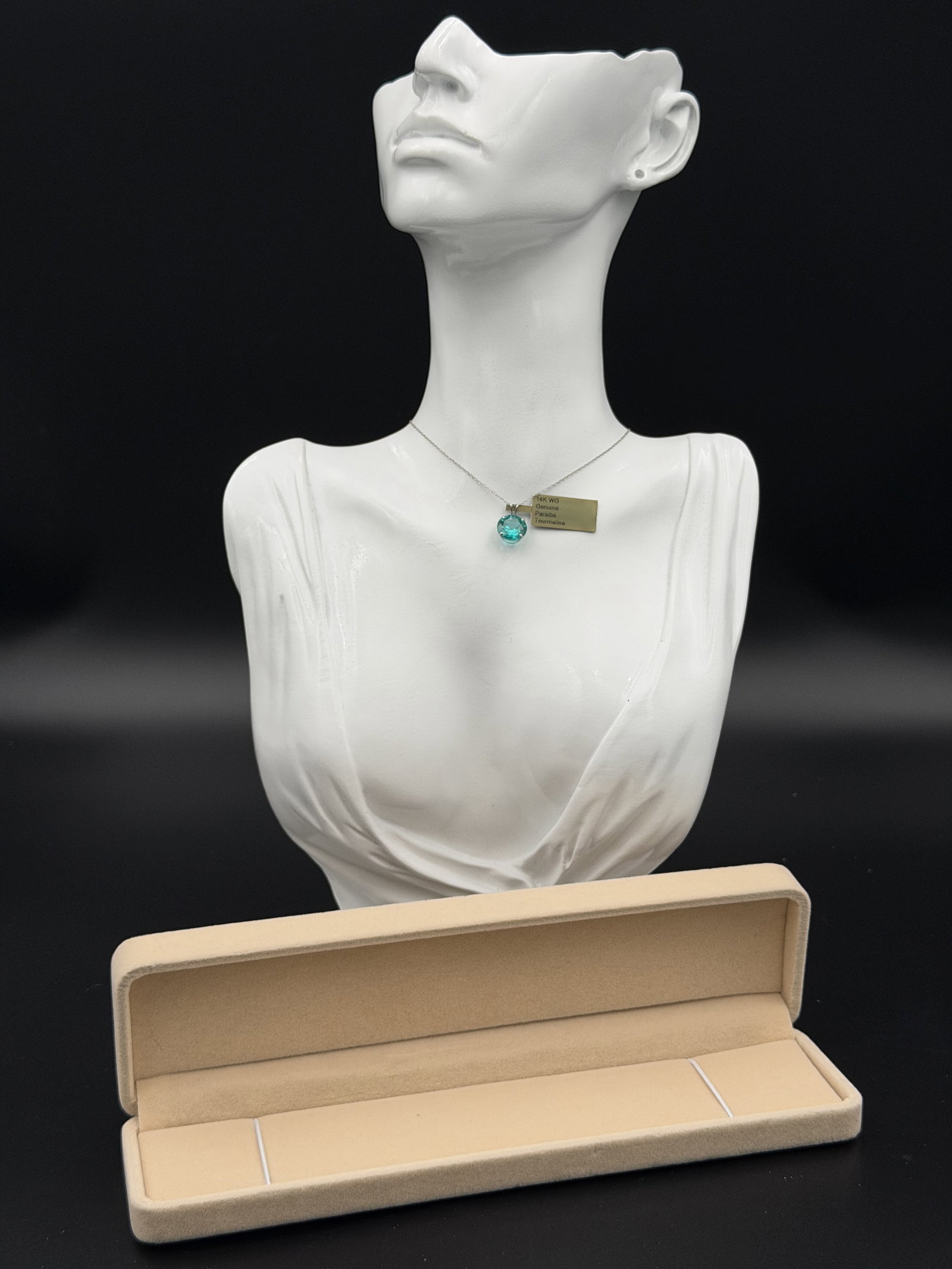 MSRP $4,995 14K White Gold 4.10 Cts Genuine Paraiba Tourmaline Pendant Necklace 1.68 g w/ Box NWT (U (1 of 9)