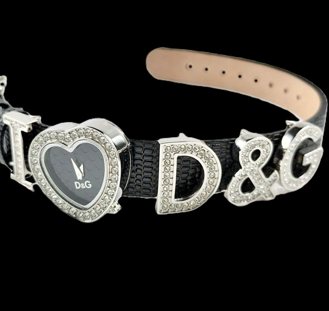 MSRP $495 DOLCE & GABBANA "I Love D&G" Watch Black Dial Heart Motif Jeweled Cover (1 of 13)