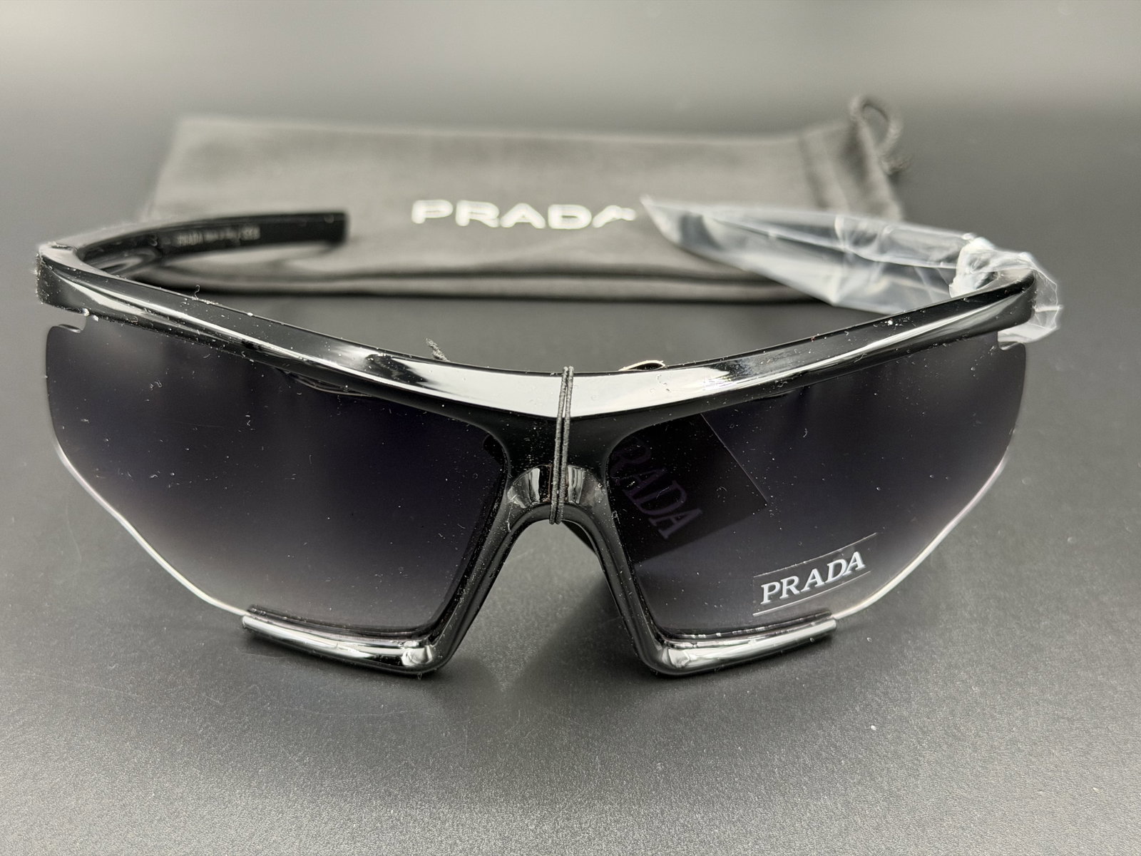 MSRP $695 PRADA SPS 770 Shield Sunglasses Black Red Line w/ Pouch NWT (Unauthenticated) (1 of 12)
