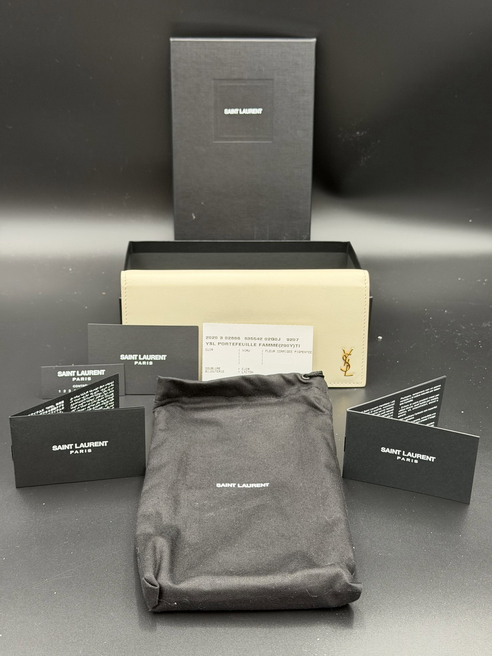 MSRP $1,137 SAINT LAURENT Monogram East/West Long Wallet Blanc Vintage Leather Italy w/ Authenticity (1 of 17)