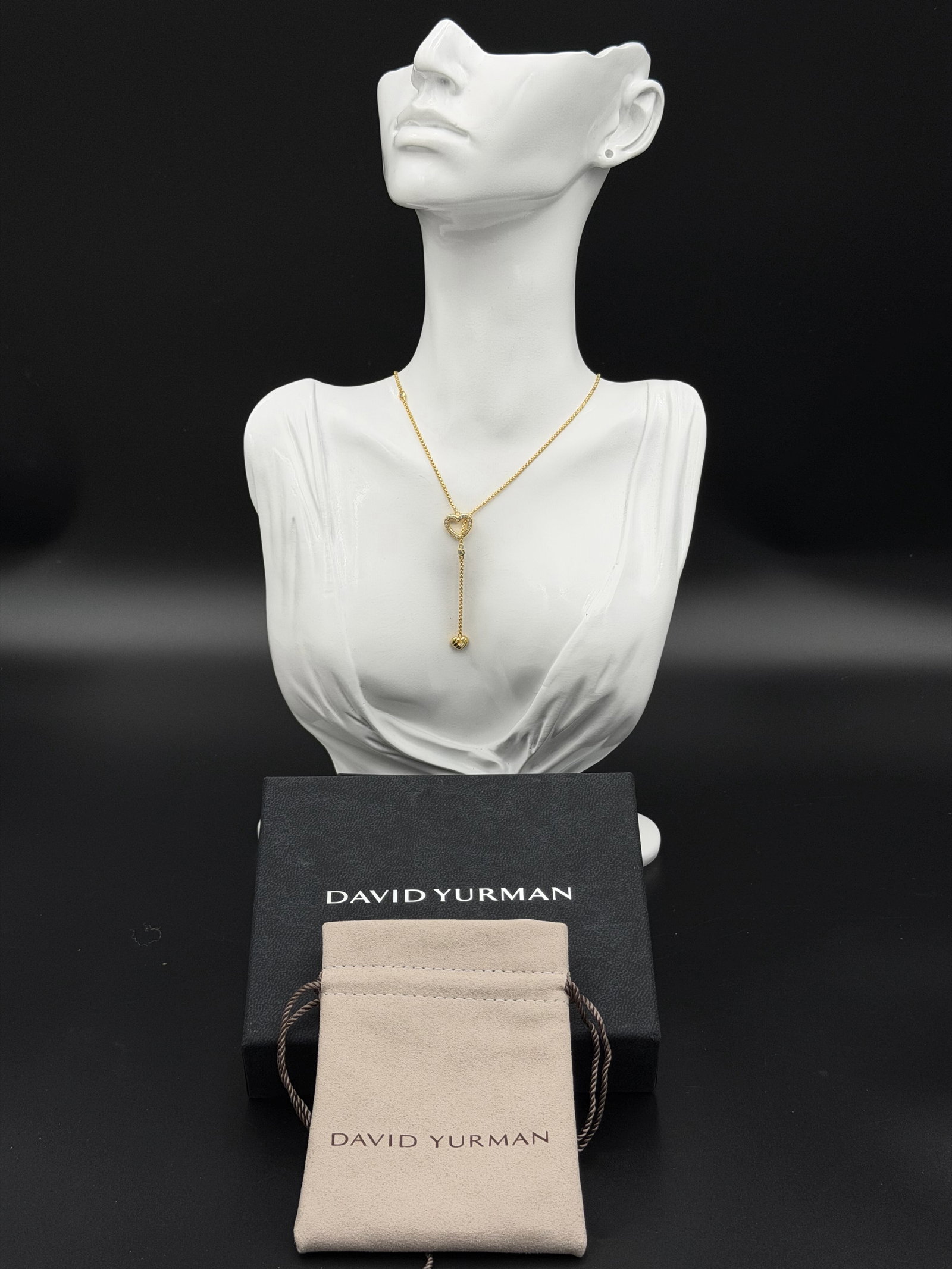 MSRP $4,995 DAVID YURMAN Diamond Heart Lariat Necklace 18K Gold 6 g w/ Box & Pouch (Una (1 of 18)
