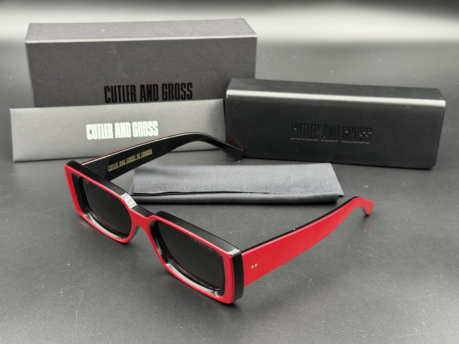 MSRP $910 Cutler and Gross 1368 Black Red Rectangle Sunglasses 53-19 Italy NIB (Unauthenticated) (1 of 13)