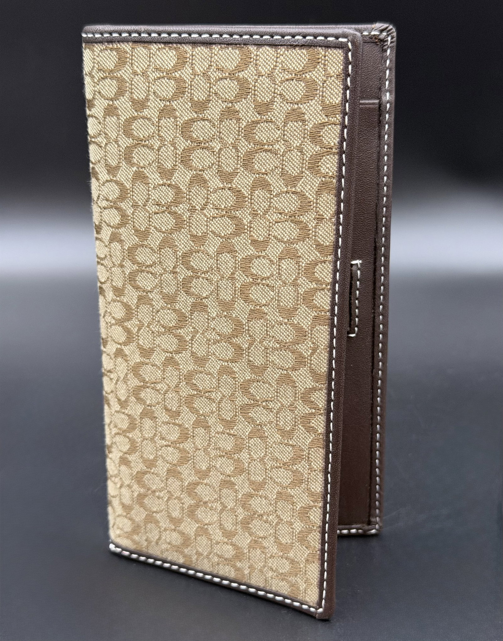 MSRP $198 Coach Signature Canvas Long Checkbook Wallet Brown Tan Leather (Unauthenticated) (1 of 6)