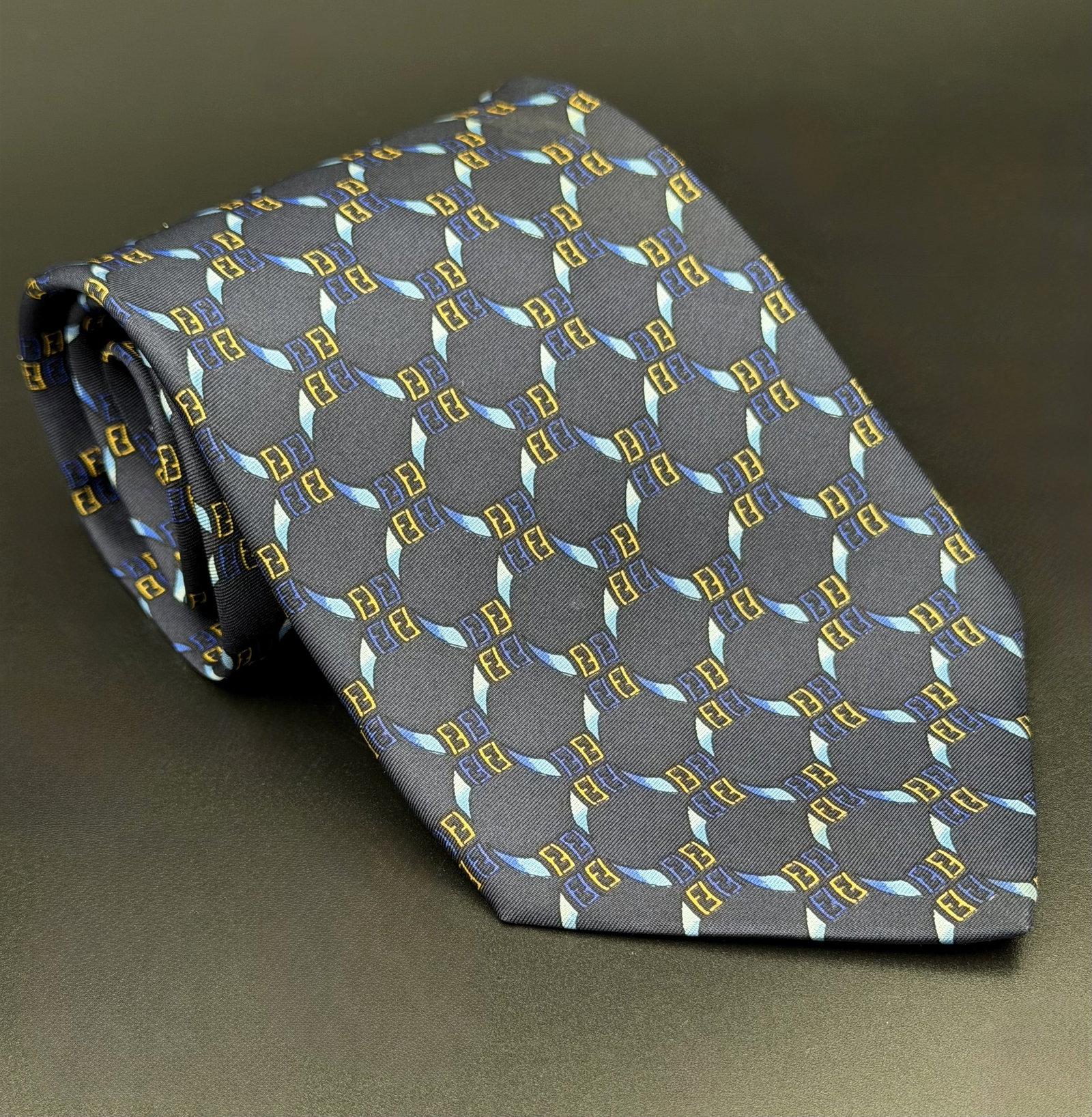 IMPORTED MSRP €495 Fendi Cravatte Navy FF Link Logo 100% Silk Necktie Made in Italy (Unaut (1 of 11)