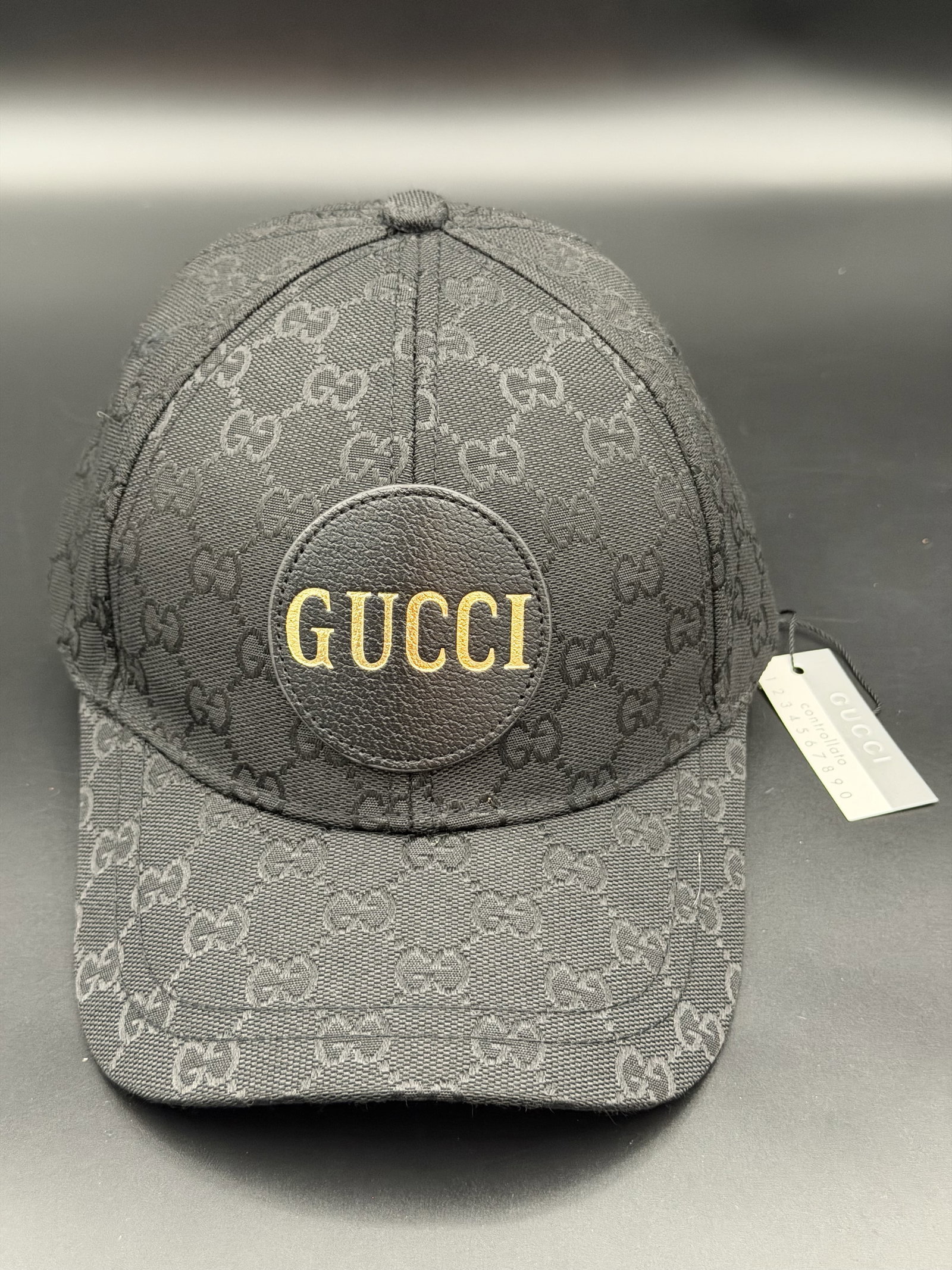 MSRP $550 Gucci Black GG Monogram Baseball Cap Hat Gold Logo Patch Made in Italy (Unauthenticated) (1 of 13)