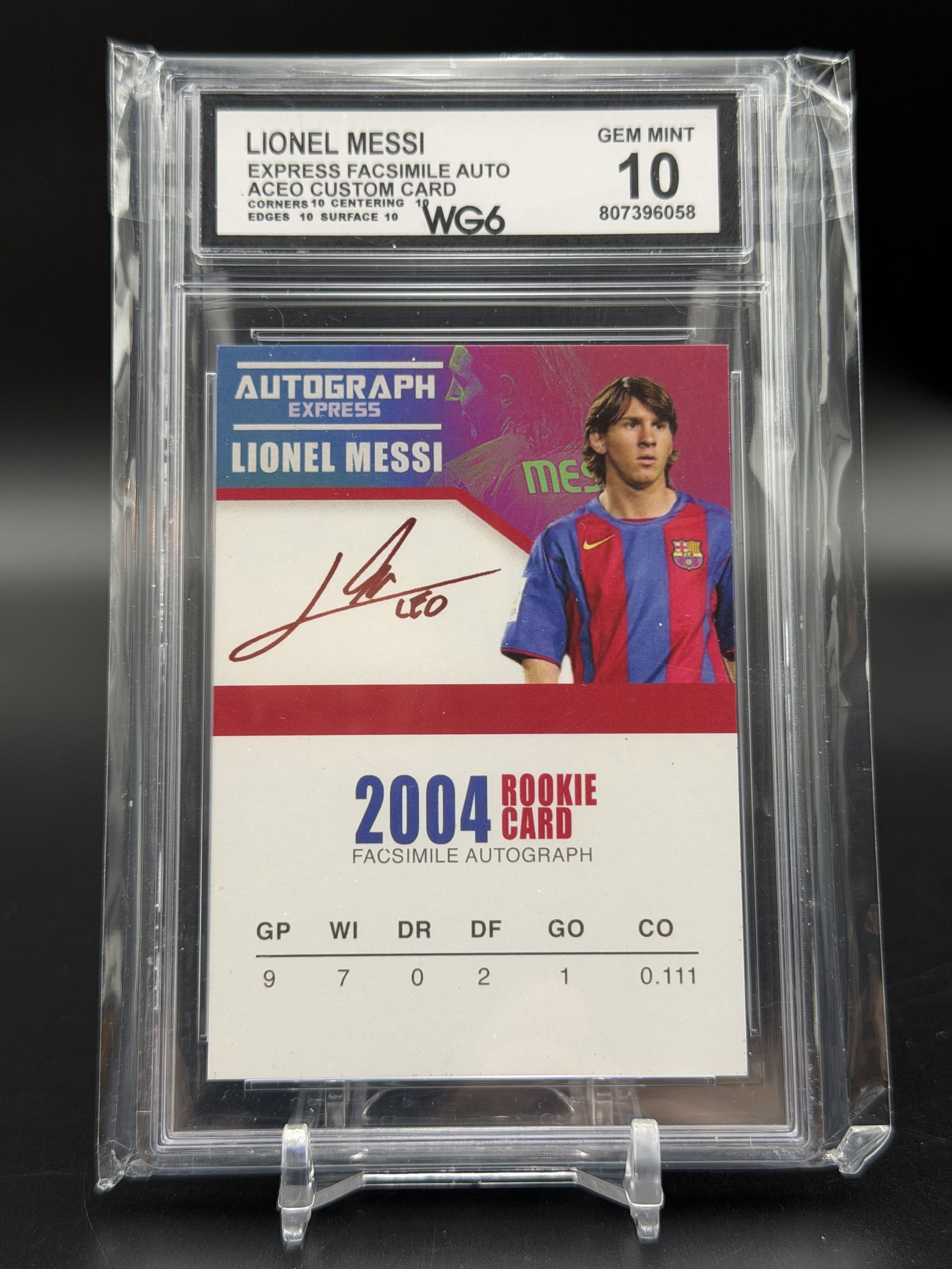 2004 Lionel Messi Autograph Express Facsimile Rookie Card WG6 GEM MINT 10 ACEO Custom Card Barcelona (1 of 7)